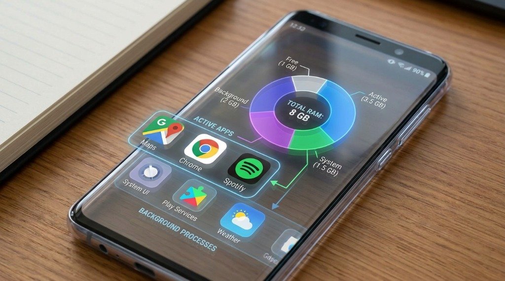 Android RAM Memory Allocation - Active Apps, Background Processes, and Free Memory