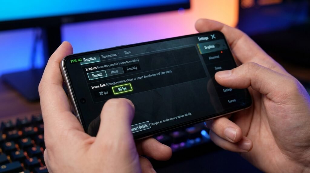 PUBG Mobile Smooth Graphics 90 FPS Settings Menu UI on Android