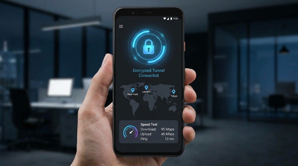 Best VPN Apps for Android - Encrypted Tunnel Connected with Speed Test Results
