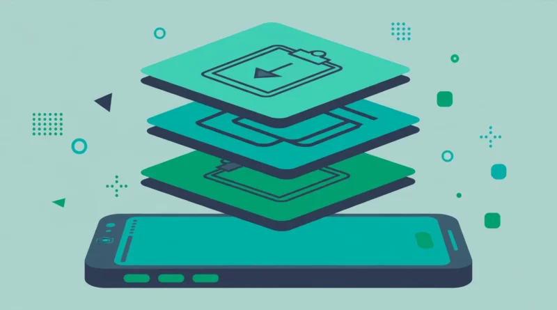 Illustration of a smartphone with stacked clipboard cards above it