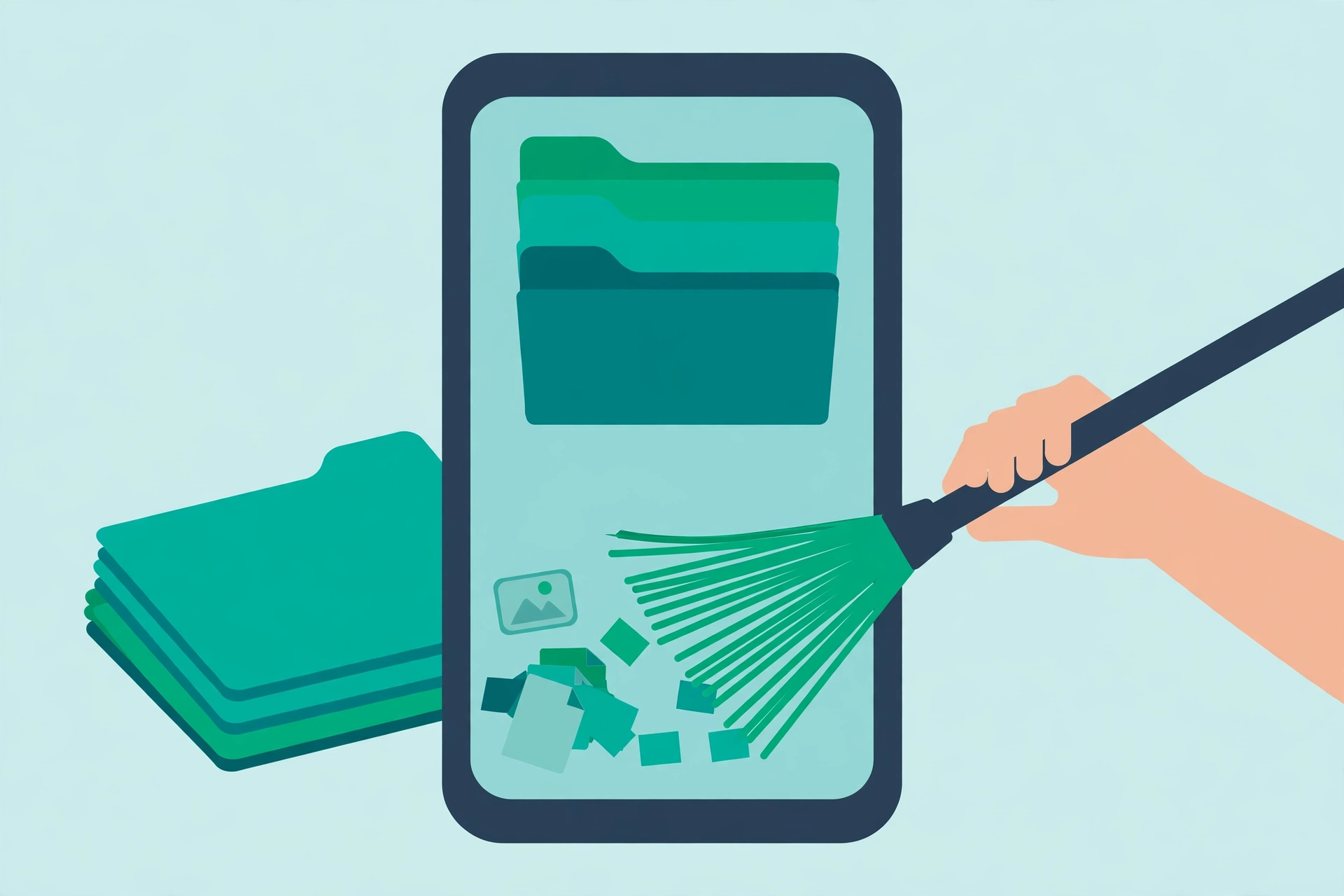 Illustration of a tidy phone storage screen with organized folders