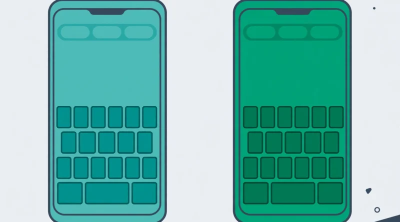 Flat vector illustration of two smartphone keyboards side by side in teal and emerald, representing a Gboard versus SwiftKey comparison