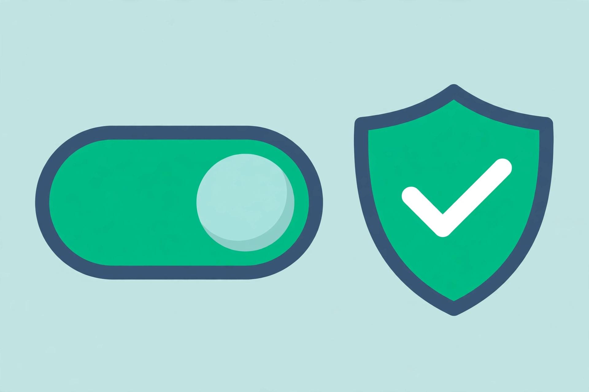 Illustration of an enabled protection toggle next to a shield checkmark