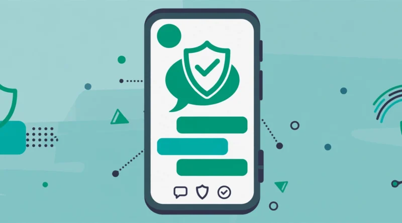 Illustration of a smartphone chat screen protected by a shield icon