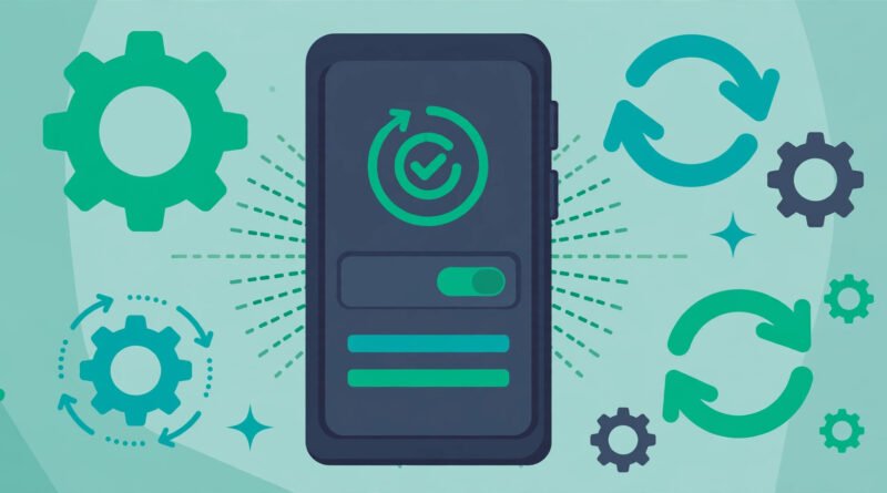 Flat vector illustration of an Android phone receiving the October 2026 Google Play system update